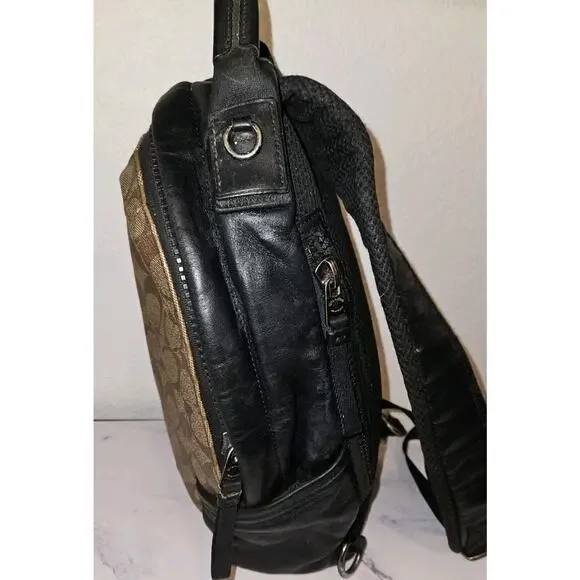 COACH Edge Backpack In Signature Canvas C Tan Leather Unisex Crossbody 13x10x3.5 - Picture 6 of 16